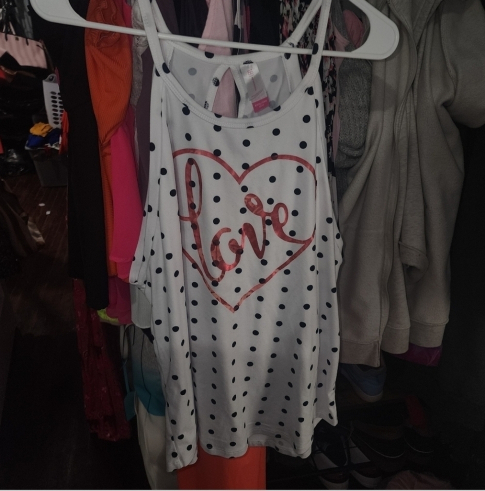 💋5/20 Nobo white polka dot tank open bow back 3x